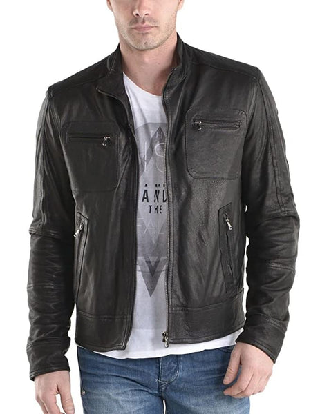 Noora men’s black Leather Motorcycle biker jacket | Slim Fit Outerwear Stylish Jacket | - Noora International