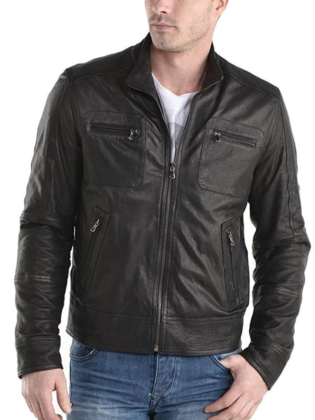 Noora men’s black Leather Motorcycle biker jacket | Slim Fit Outerwear Stylish Jacket | - Noora International