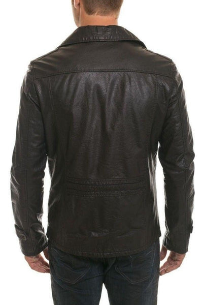 Noora Men's Black Notched collar leather jacket With Belted Designer Button With Zipper Pocket Biker Rider Jacket SU015 - Noora International