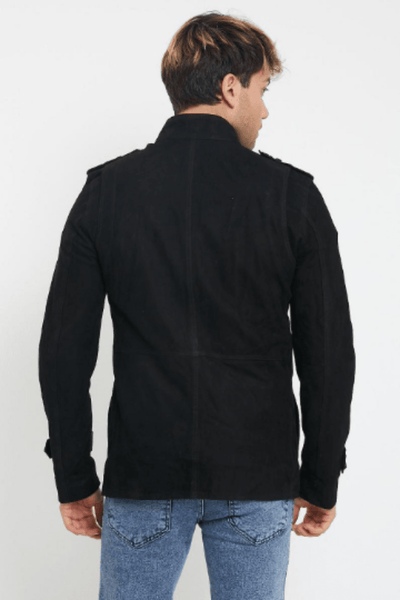 Noora Men's Black Style Suede Jacket With Button | Shirt Style Black Suede Jacket Lambskin Black Suede Jacket SU0412 - Noora International