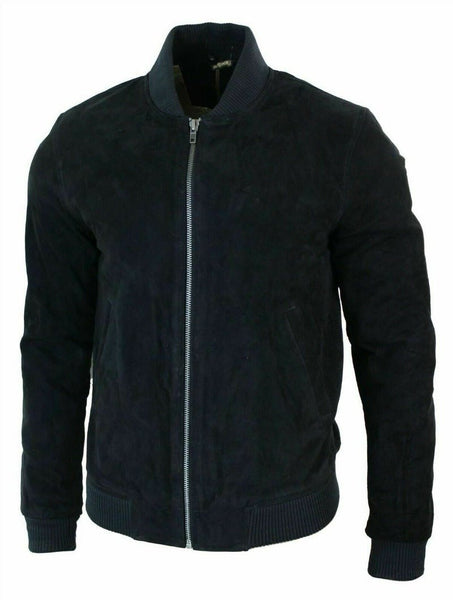 Noora Mens Black Suede Bomber Leather Jacket With Zip Closure | SU0121 - Noora International