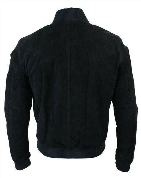 Noora Mens Black Suede Bomber Leather Jacket With Zip Closure | SU0121 - Noora International