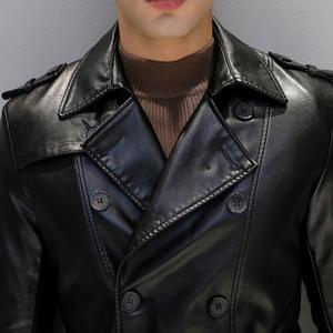 NOORA Mens BLACK Trench Coat Steampunk Shot Trench Coat Leather Coat Trench Coat Real LAMBSKIN Leather Long Coat-Hand Made Real Leather Sj - Noora International