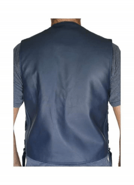Noora Mens Blue Lambskin Leather Vest Coat With Side braided & Snap Closure | Western Style Vest Coat | Designer Vest Coat - Noora International