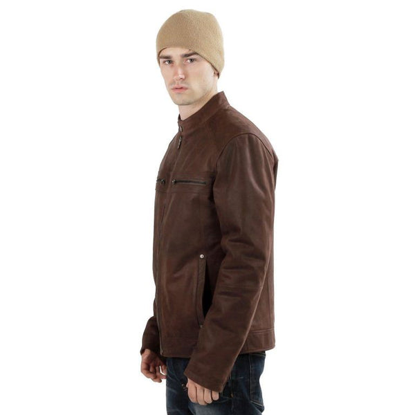 Noora Mens Brown Biker Jacket | Glossy Brown Motorcycle Jacket | Classical Western Jacket - Noora International