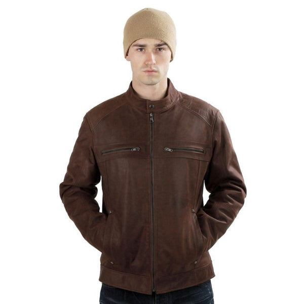 Noora Mens Brown Biker Jacket | Glossy Brown Motorcycle Jacket | Classical Western Jacket - Noora International