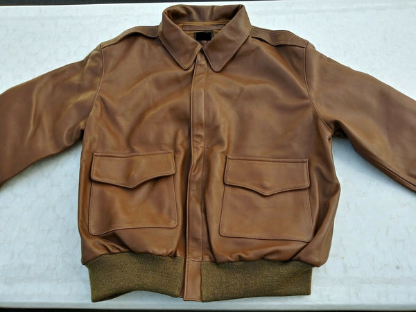 Noora Mens Brown Bomber Leather Jacket With Zipper | Brown AVIATORS JACKET | Brown Biker Bomber Jacket SU0183 - Noora International