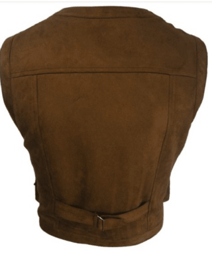 Noora Mens Brown Military Style Suede Vest Coat | Dark Brown Multiple Pocket & Zipper Suede Leather Vest Coat SU083 - Noora International