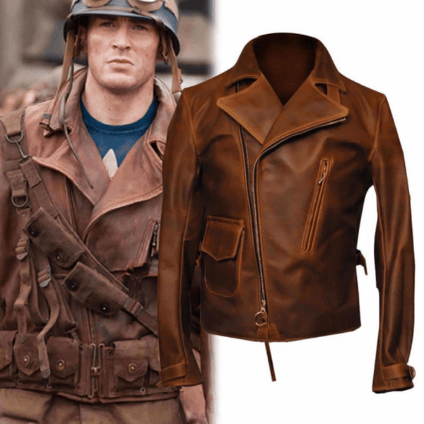 NOORA Mens Brown Movie Costume Leather Jacket With Zipper | Hollywood Celebrity Jackets | Antique Brown Commando Jacket SU063 - Noora International