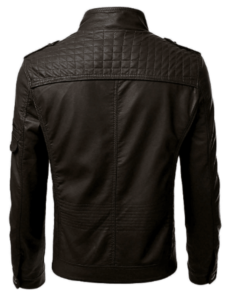 Noora Mens Brown Quilted Biker Leather Jacket With YKK Zipper & Pocket| - Noora International