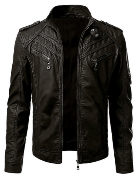 Noora Mens Brown Quilted Biker Leather Jacket With YKK Zipper & Pocket| - Noora International