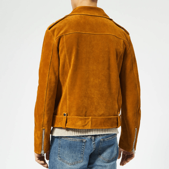 NOORA Men's Brown Tan Suede Vintage Biker Jacket With Zipper & Pocket | Belted Jacket | ST069 - Noora International