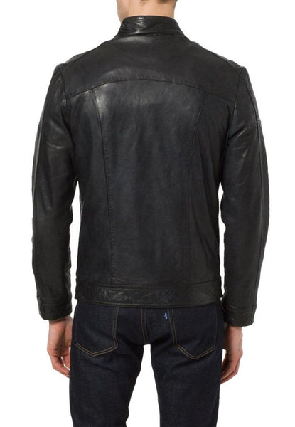 Noora Men’s casual black leather jacket with zipper pockets BS1 - Noora International