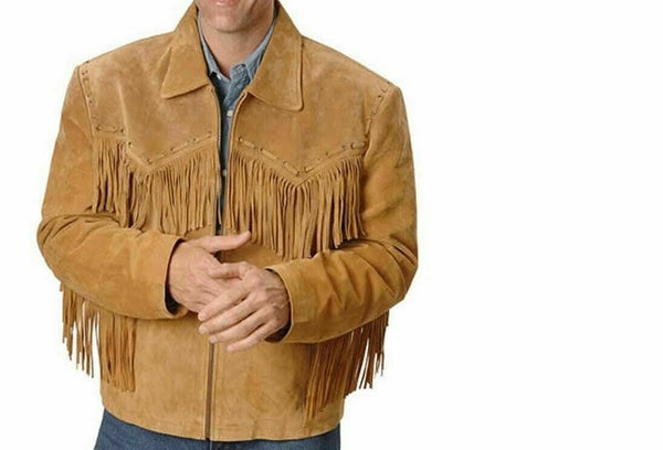 NOORA Mens cowboy western style outerwear coat leather suede jacket Fringe NI-56 - Noora International