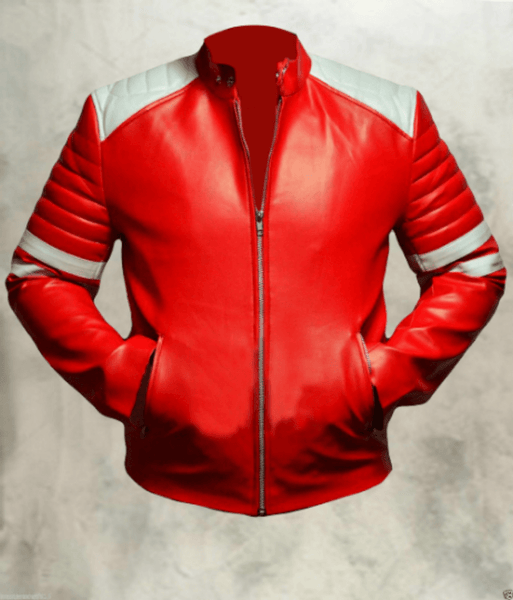 Noora Mens Customized Handcrafted Genuine Lambskin Vintage Leather Jacket Red with white patch fit M - Noora International
