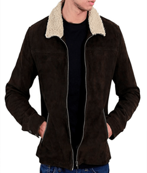 Noora Mens Dark Brown Suede Leather Jacket With Fur Collar & Pocket | Designer Aviator Suede Jacket | Dark Brown Suede Leather Jacket SU077 - Noora International