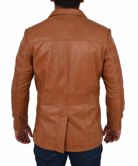 NOORA Mens Distress TAN Vintage Coat Jacket Genuine Lambskin Leather Jacket With Button Closure YK33 - Noora International