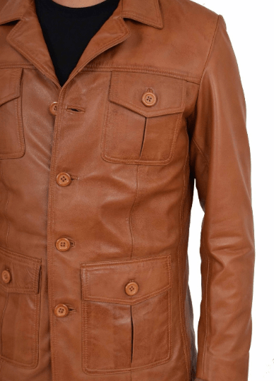 NOORA Mens Distress TAN Vintage Coat Jacket Genuine Lambskin Leather Jacket With Button Closure YK33 - Noora International