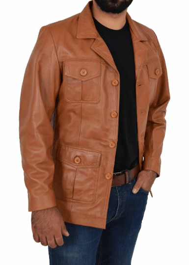 NOORA Mens Distress TAN Vintage Coat Jacket Genuine Lambskin Leather Jacket With Button Closure YK33 - Noora International