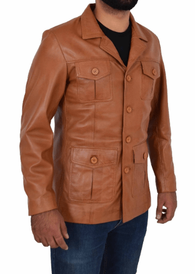 NOORA Mens Distress TAN Vintage Coat Jacket Genuine Lambskin Leather Jacket With Button Closure YK33 - Noora International