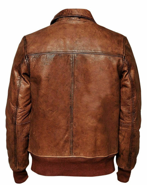 Noora Mens Distressed Brown Bomber Leather Jacket| Biker Rider Leather Jacket SU131 - Noora International