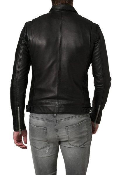 Noora Men’s fitted Black Lambskin Leather Jacket | Handmade Real Biker Warm Leather Jacket for Winter | Gift for him - Noora International