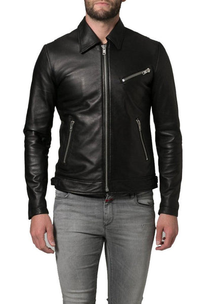 Noora Men’s fitted Black Lambskin Leather Jacket | Handmade Real Biker Warm Leather Jacket for Winter | Gift for him - Noora International