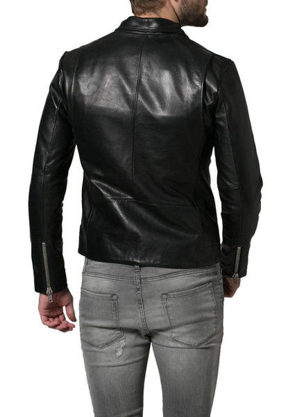Noora Men’s fitted Black Lambskin Leather Jacket with zipper pockets BS4 - Noora International