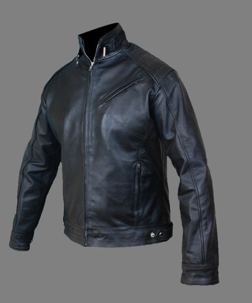 Noora Men’s Fitted Black Leather Jacket | Motorcycle Biker Jacket With Zipper & Pocket | - Noora International