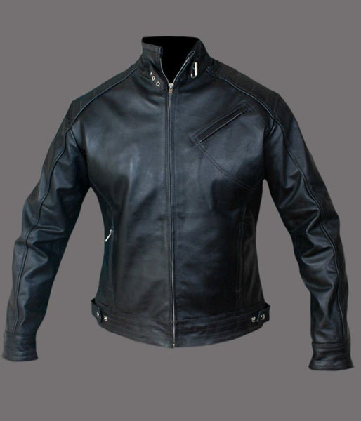 Noora Men’s Fitted Black Leather Jacket | Motorcycle Biker Jacket With Zipper & Pocket | - Noora International