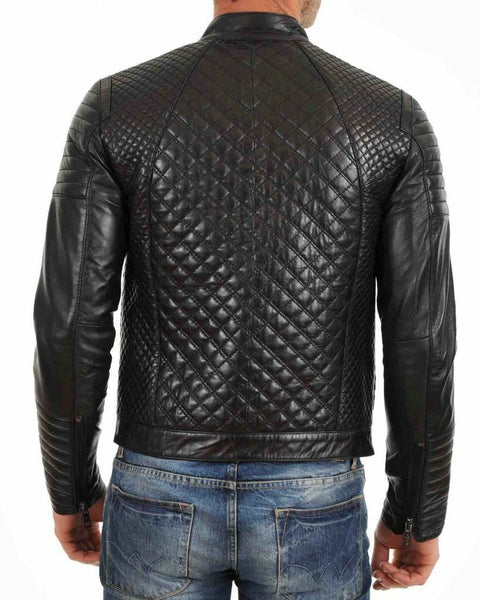 Noora Men's Genuine Lambskin Black Leather Jacket Coat Outwear Biker Motorcycle BS-141 - Noora International