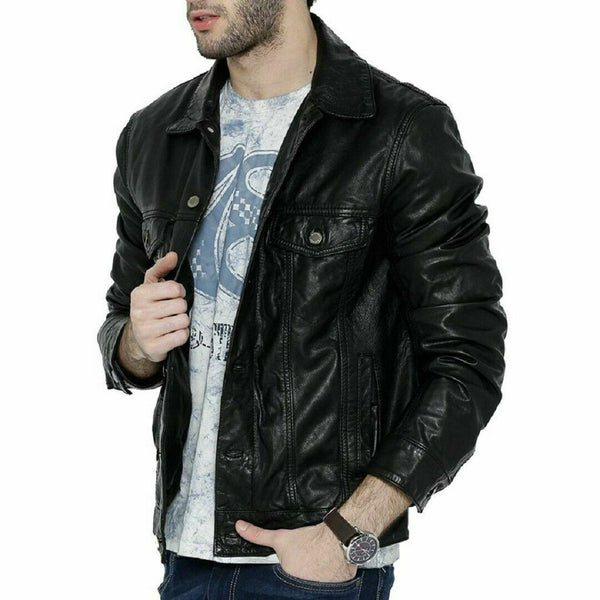 Noora Men's Genuine Lambskin Black Leather Jacket Slim fit Motorcycle jacket WA609 - Noora International