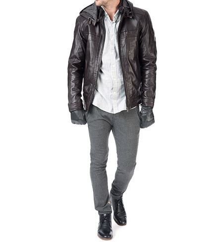 Noora Men’s Genuine Lambskin Dark Brown Leather Jacket with HOODIE | Stylish Club & Party Wear Leather Jacket for Men - Noora International
