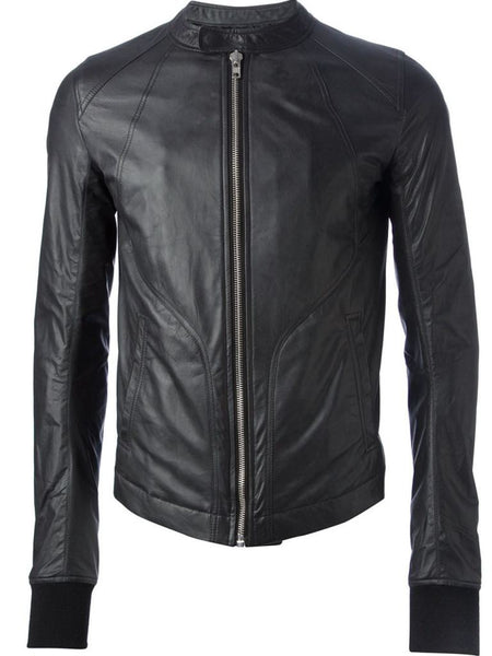 Noora Men's Genuine Lambskin Leather Bomber Jacket Biker Lightweight Leather Outwear Black - Noora International