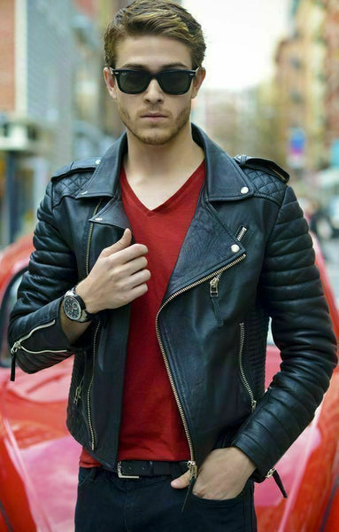Noora Men's Genuine Lambskin Leather Jacket Biker Stylish Soft Jacket WA198 - Noora International