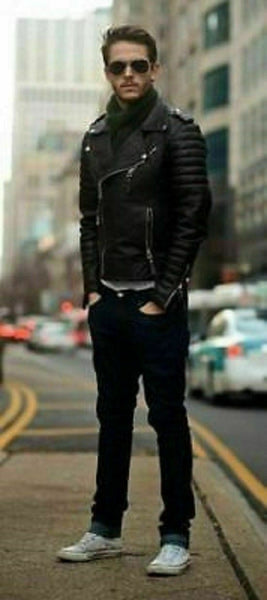 Noora Men's Genuine Lambskin Leather Jacket Biker Stylish Soft Jacket WA198 - Noora International