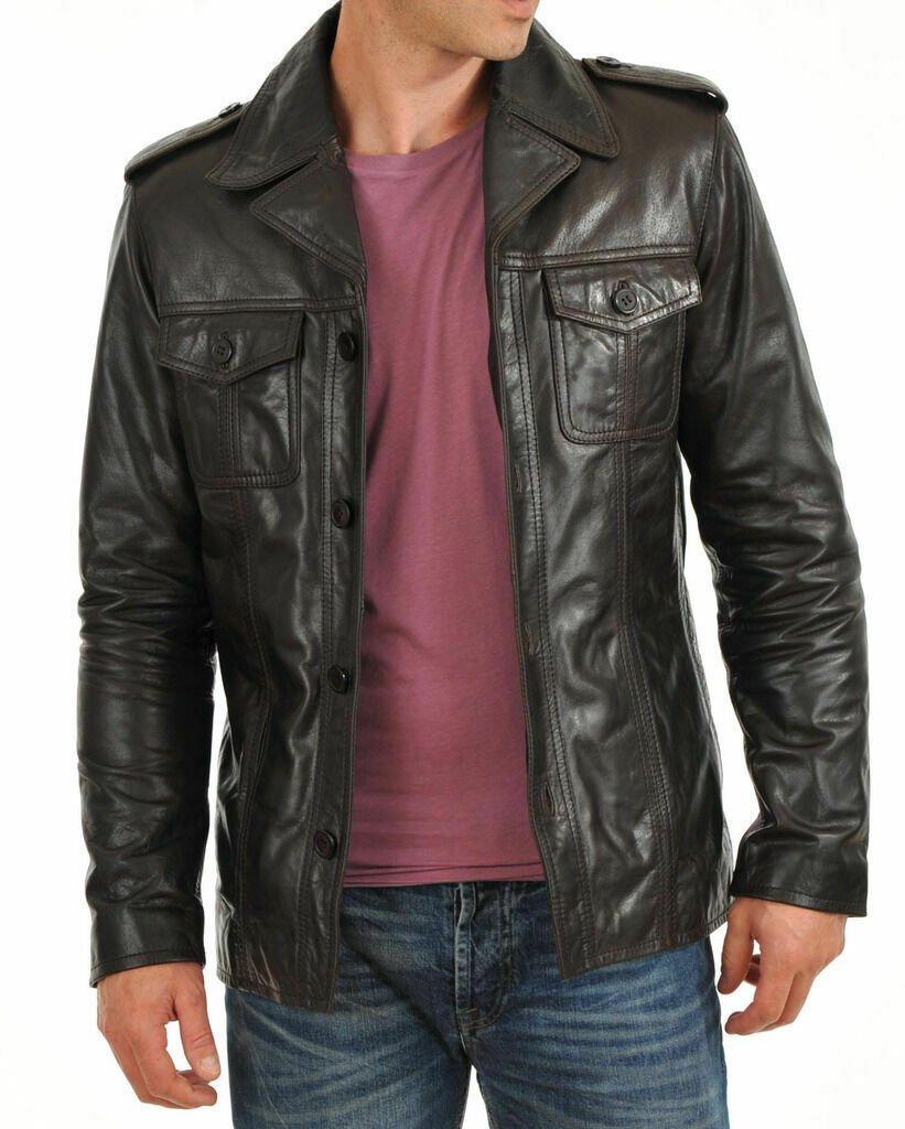 Men's Real Lambskin Leather Jacket Slim fit Biker