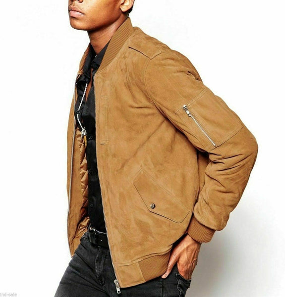 NOORA Mens Genuine lambskin Western wear Suede Leather bomber jacket BS-108 - Noora International