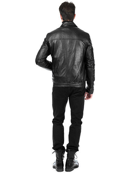 Noora Men's Genuine Sheepskin Leather Biker Jacket | Black Autumn and Winter Fashion Warm Motorcycle Leather Jacket for Men | - Noora International