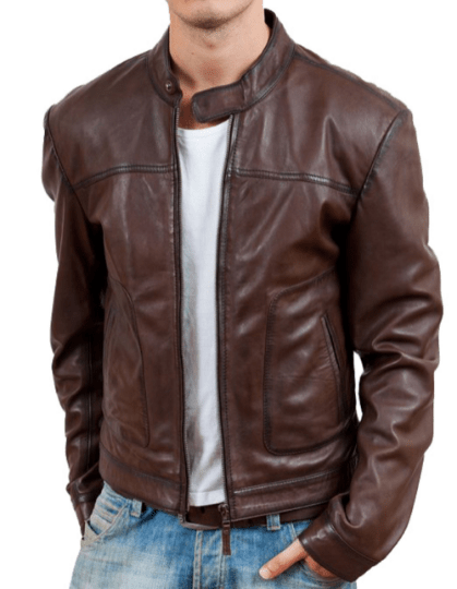 NOORA Mens Handmade Lambskin Choclate Brown Leather Jacket | Casual Wear Jacket | ST012 - Noora International