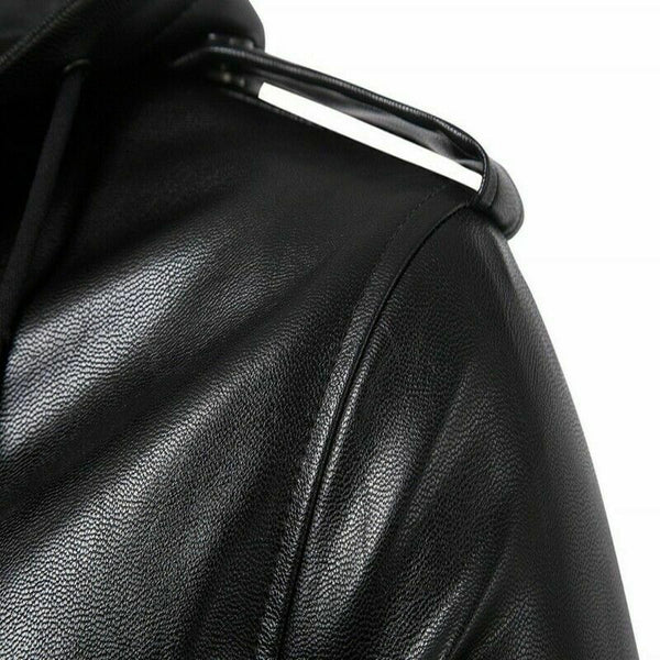 Noora Mens Hooded Leather Jacket Black Fitted Stylish Sports Real Black Color Leather Jacket WA530 - Noora International
