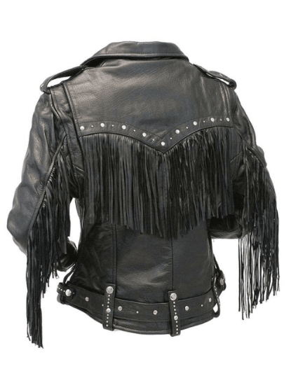 NOORA Mens Lambskin Black Leather Fringe Biker Jacket With Zipper & Zipped Pocket | Studded Jacket | Belted Jacket - Noora International
