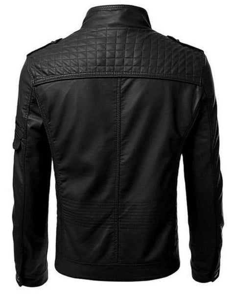 Noora Mens Lambskin Black Leather Jacket | Vintage Slim Fit Cafe Racer Biker Jacket, Quilted Designer Jacket YK0103 - Noora International
