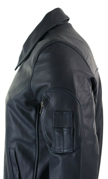 NOORA Mens Lambskin Blue Leather Biker Jacket With Zipper | Pocket On Sleeves | Bomber Jacket | ST0119 - Noora International