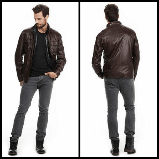 NOORA Mens Lambskin Brown Leather Jacket With Zipper & Pocket | Slim Fit Jacket | ST086 - Noora International