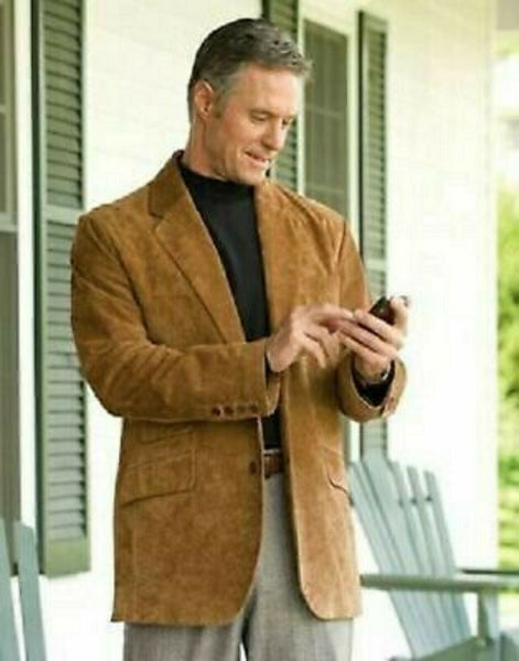 NOORA Mens Lambskin Brown Suede Motorcycle Blazer Jacket , Classic Tan Suede Biker Formal Blazer With Pocket | ST0121 - Noora International