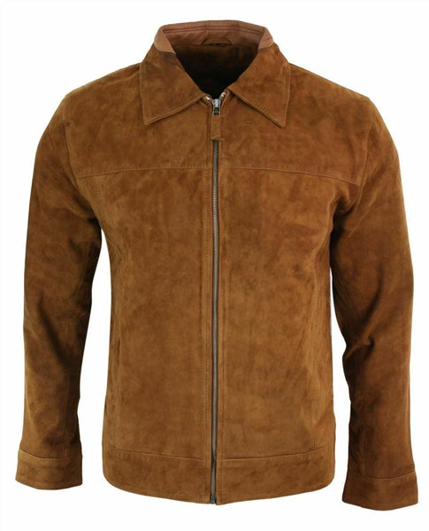 NOORA Mens Lambskin Camel Brown Suede Biker Jacket With Zipper | Snap On Sleeves | ST0120 - Noora International