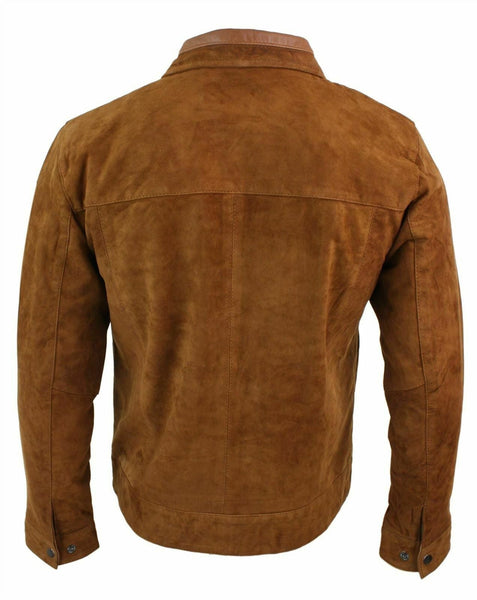NOORA Mens Lambskin Camel Brown Suede Biker Jacket With Zipper | Snap On Sleeves | ST0120 - Noora International