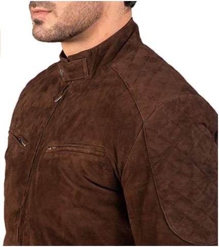 NOORA Men's Lambskin Dark Brown Suede Biker Jacket With Zipper & Pocket | Bomber Jacket | Band Collar Jacket - Noora International