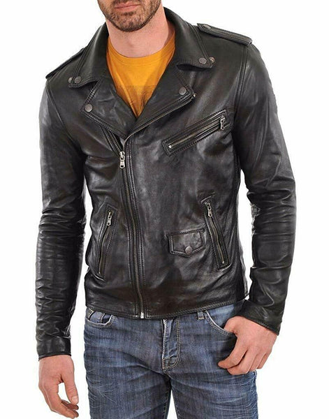 Noora MENS Lambskin Fridge BIKER CAFE RACER REAL LEATHER SLIM FIT JACKET NI-37 - Noora International